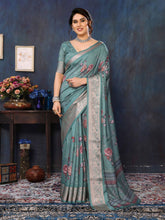 Green Velvet Tussar Silk Woven Jacquard Saree-SNGT2008